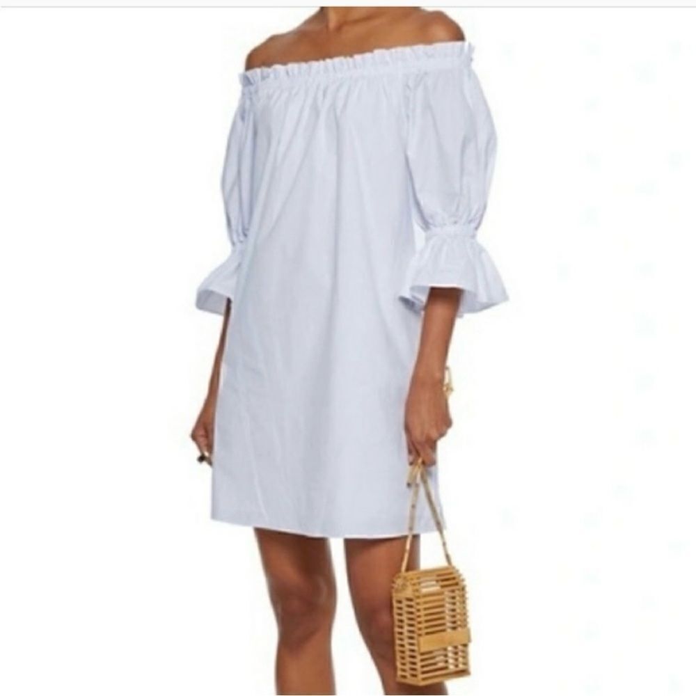 Alice + Olivia Paolo Smocked Off Shoulder‎ Tunic Dress White XS Mini Cotton - Picture 4 of 14